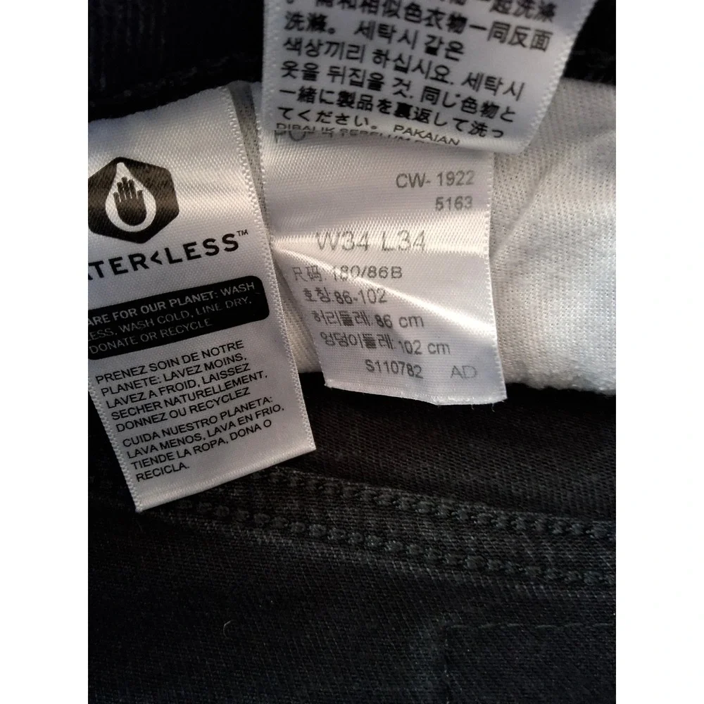 Levi Strauss Co WaterLess Mens Charcoal Black Straight Leg Denim Jeans 34x34 541